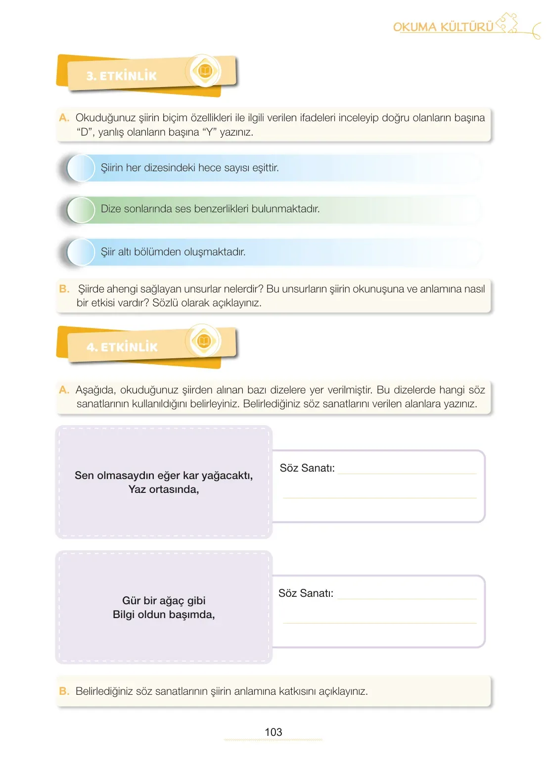 7. Sınıf Türkçe Ders Kitabı Cevapları Meb Yayınları 2. Kitap Sayfa 103