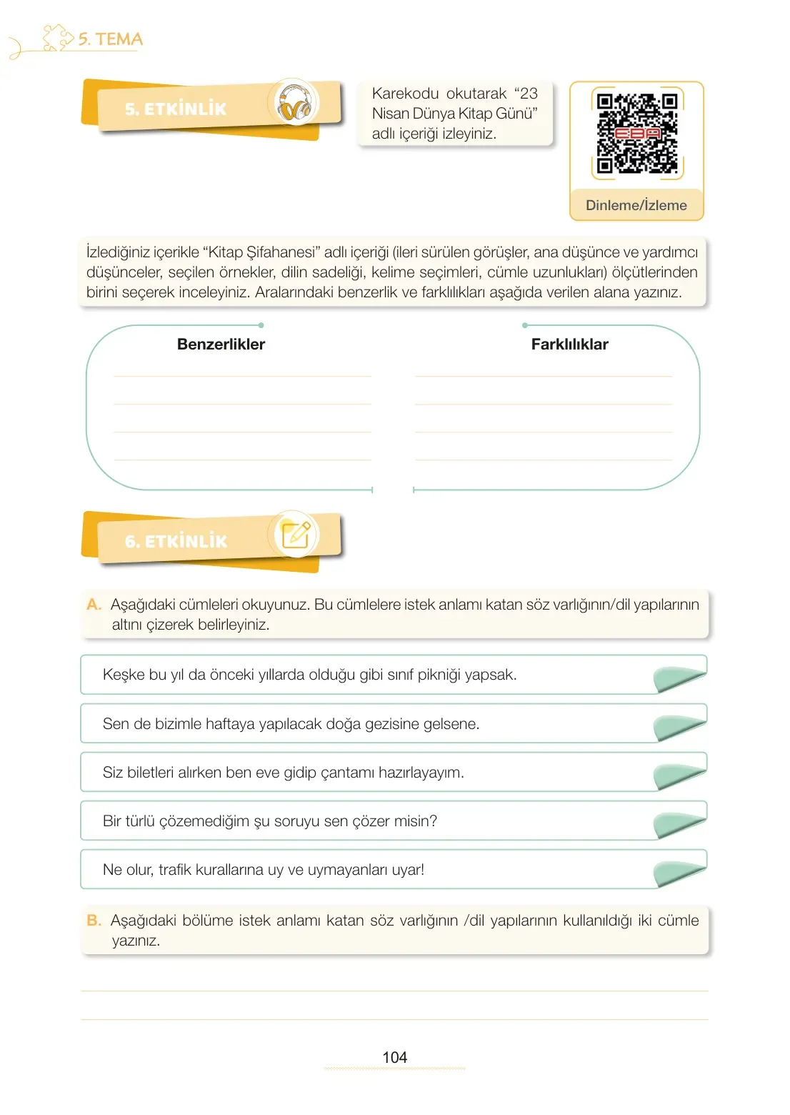 7. Sınıf Türkçe Ders Kitabı Cevapları Meb Yayınları 2. Kitap Sayfa 104