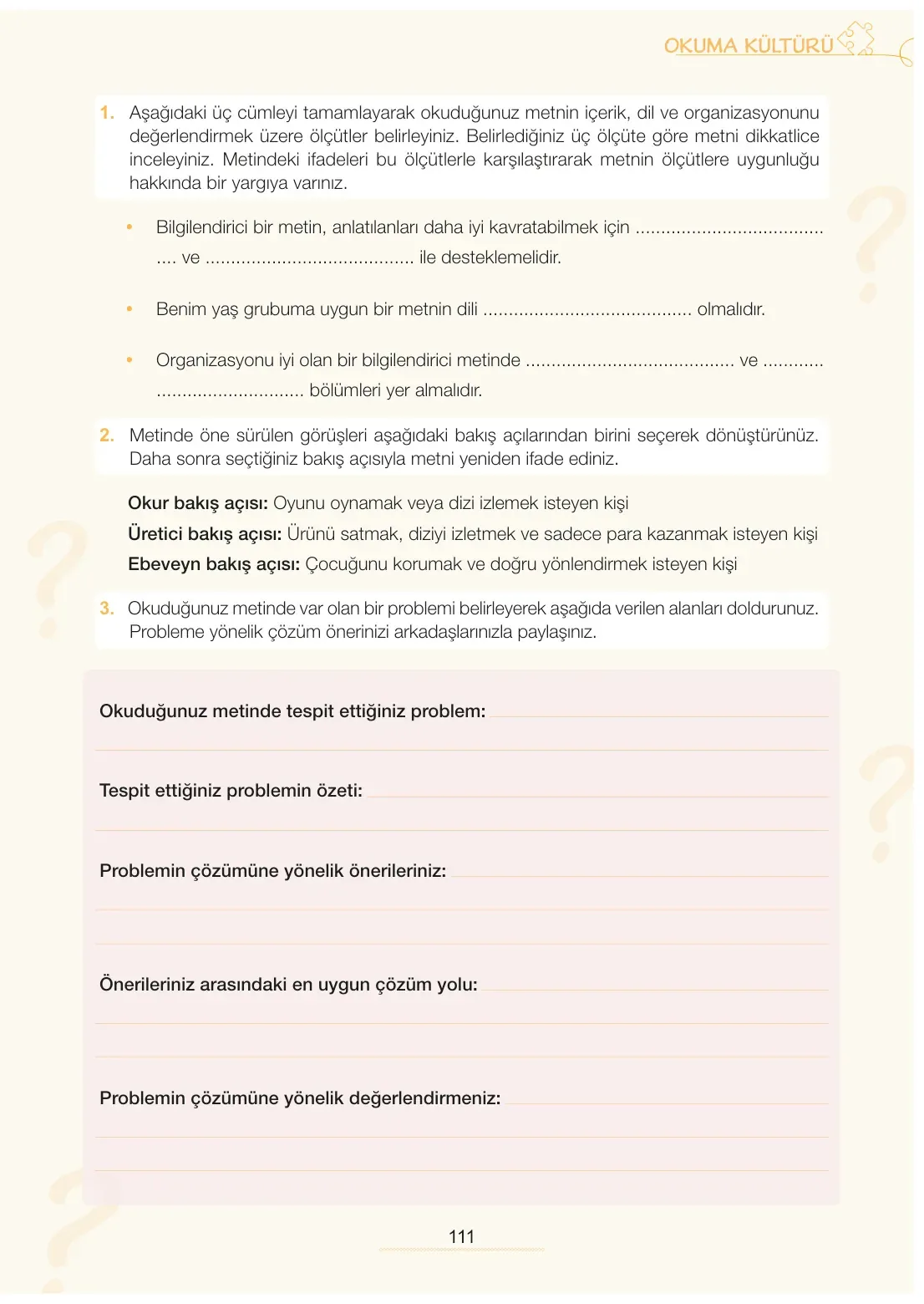 7. Sınıf Türkçe Ders Kitabı Cevapları Meb Yayınları 2. Kitap Sayfa 111