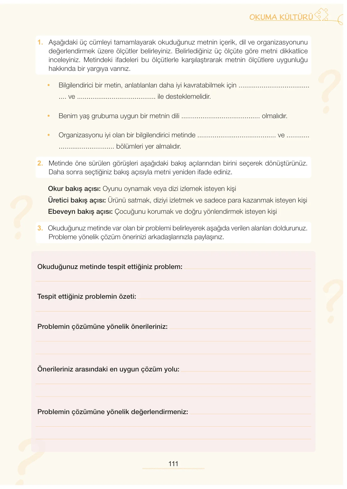 7. Sınıf Türkçe Ders Kitabı Cevapları Meb Yayınları 2. Kitap Sayfa 111