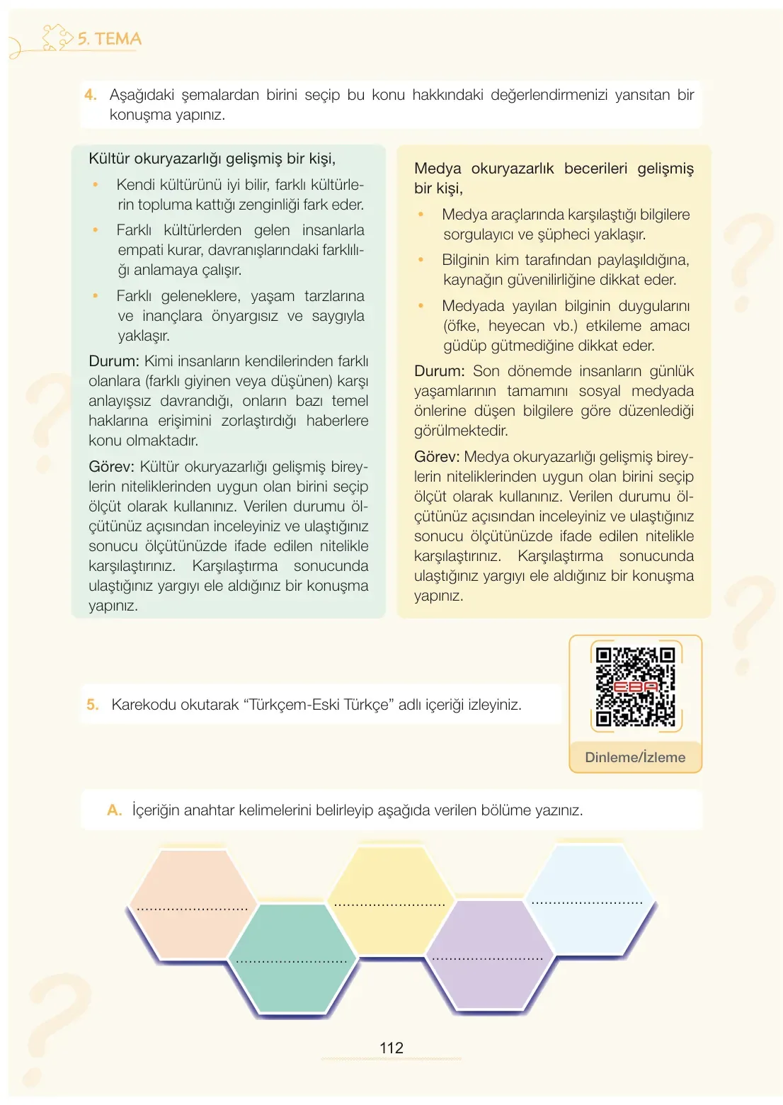 7. Sınıf Türkçe Ders Kitabı Cevapları Meb Yayınları 2. Kitap Sayfa 112