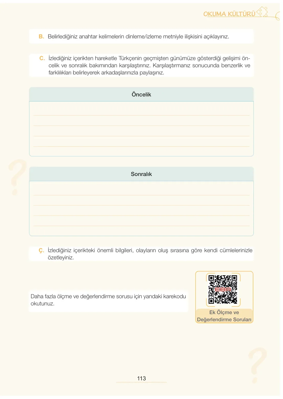 7. Sınıf Türkçe Ders Kitabı Cevapları Meb Yayınları 2. Kitap Sayfa 113