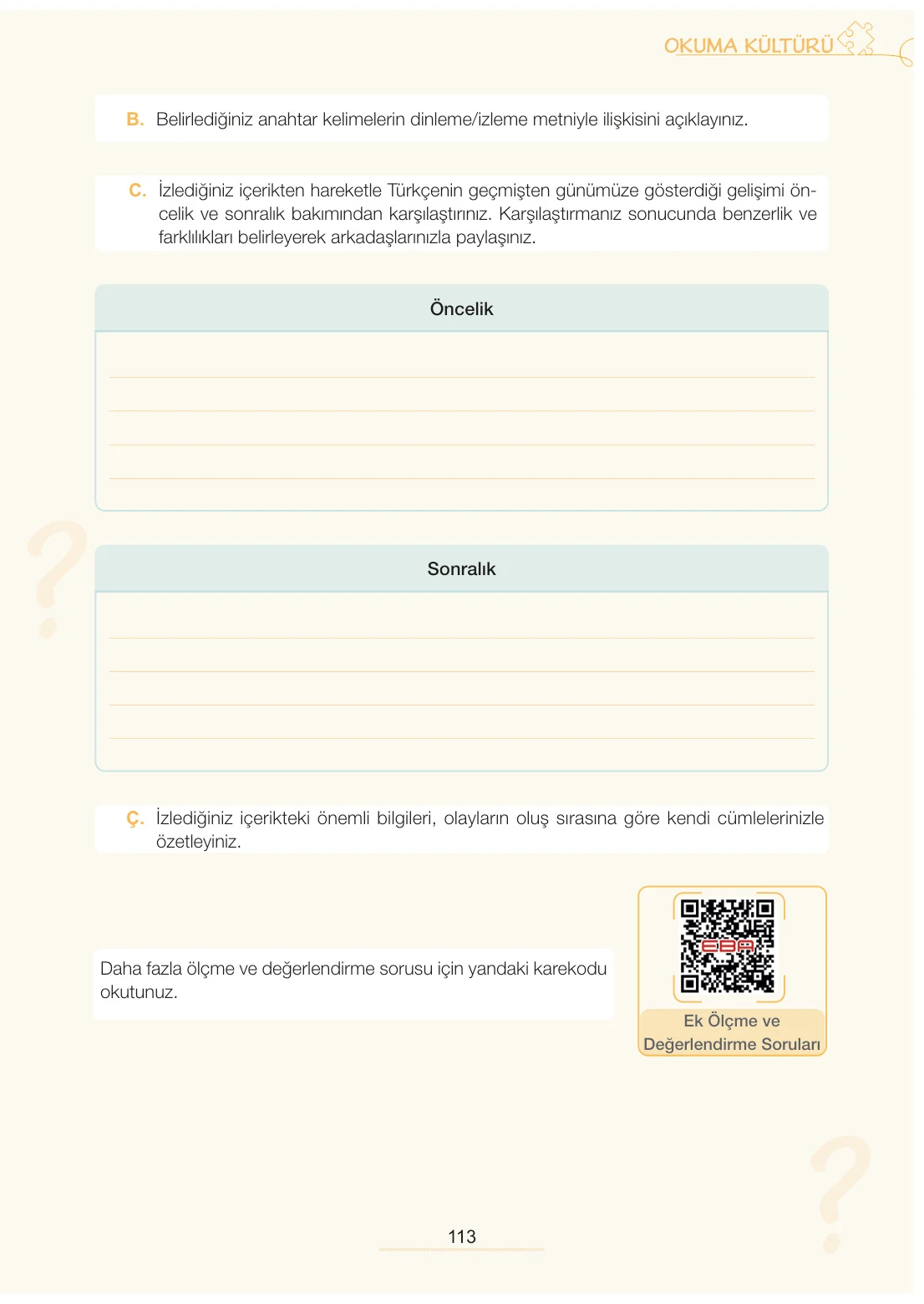 7. Sınıf Türkçe Ders Kitabı Cevapları Meb Yayınları 2. Kitap Sayfa 113