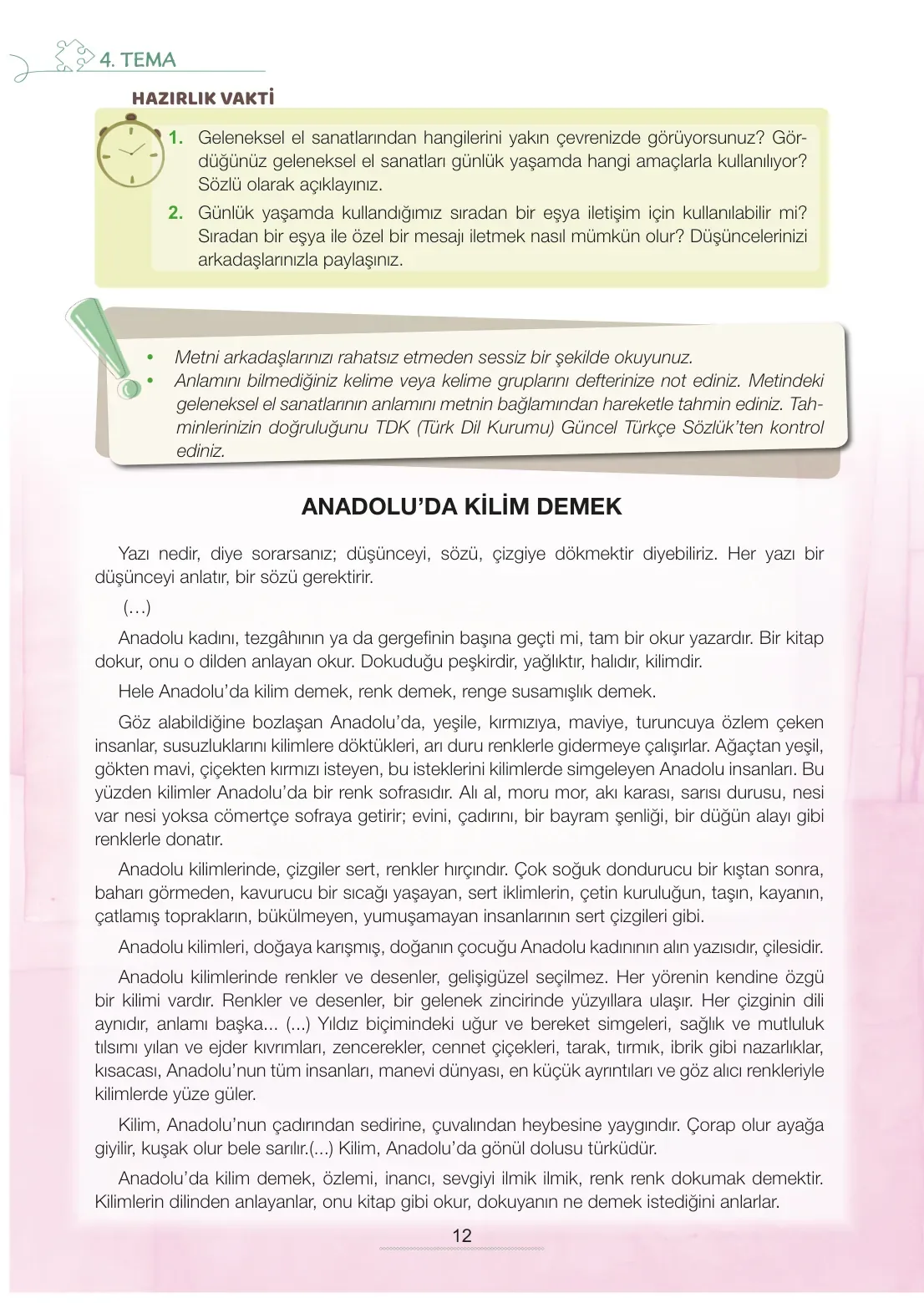 7. Sınıf Türkçe Ders Kitabı Cevapları Meb Yayınları 2. Kitap Sayfa 12
