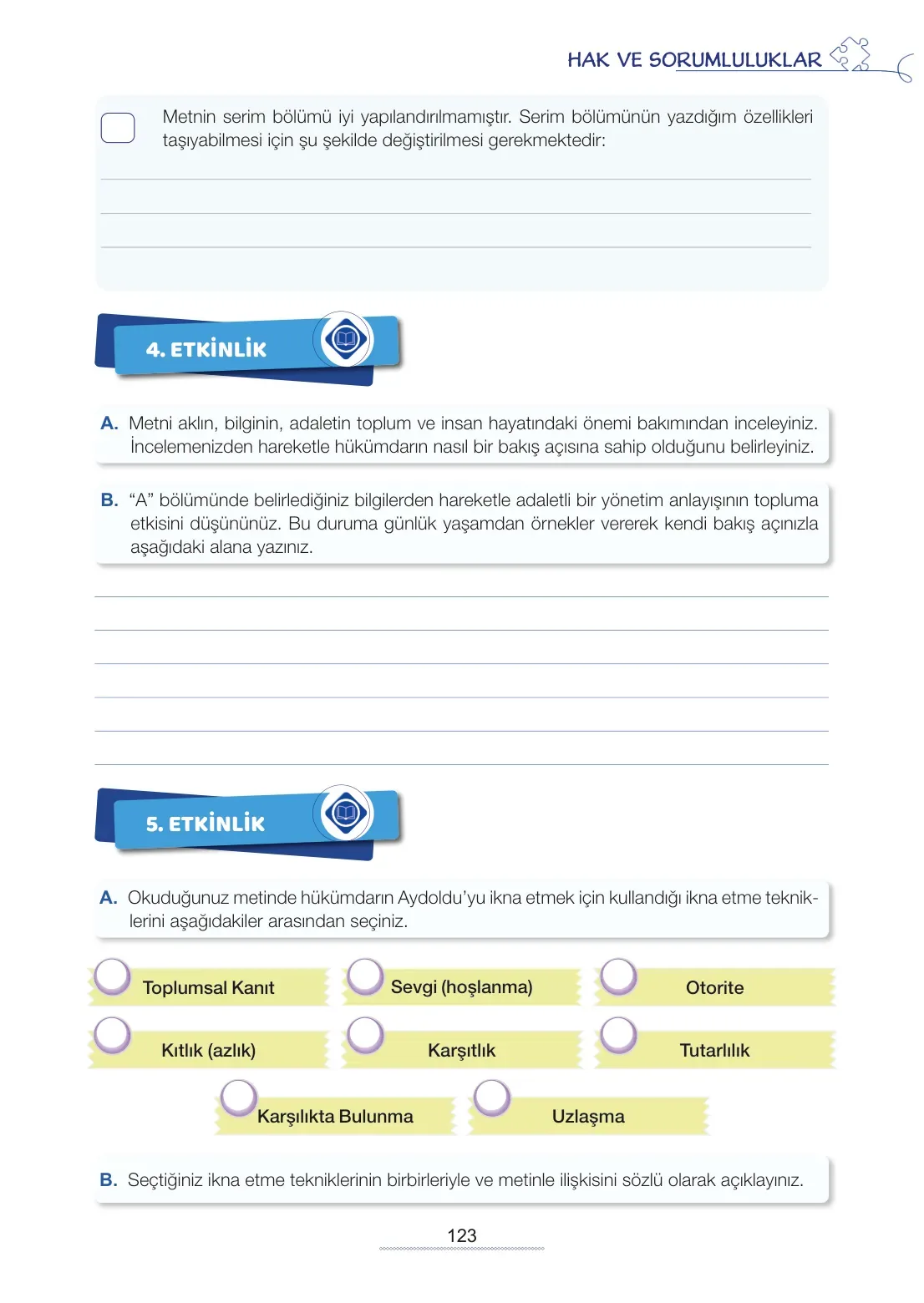 7. Sınıf Türkçe Ders Kitabı Cevapları Meb Yayınları 2. Kitap Sayfa 123