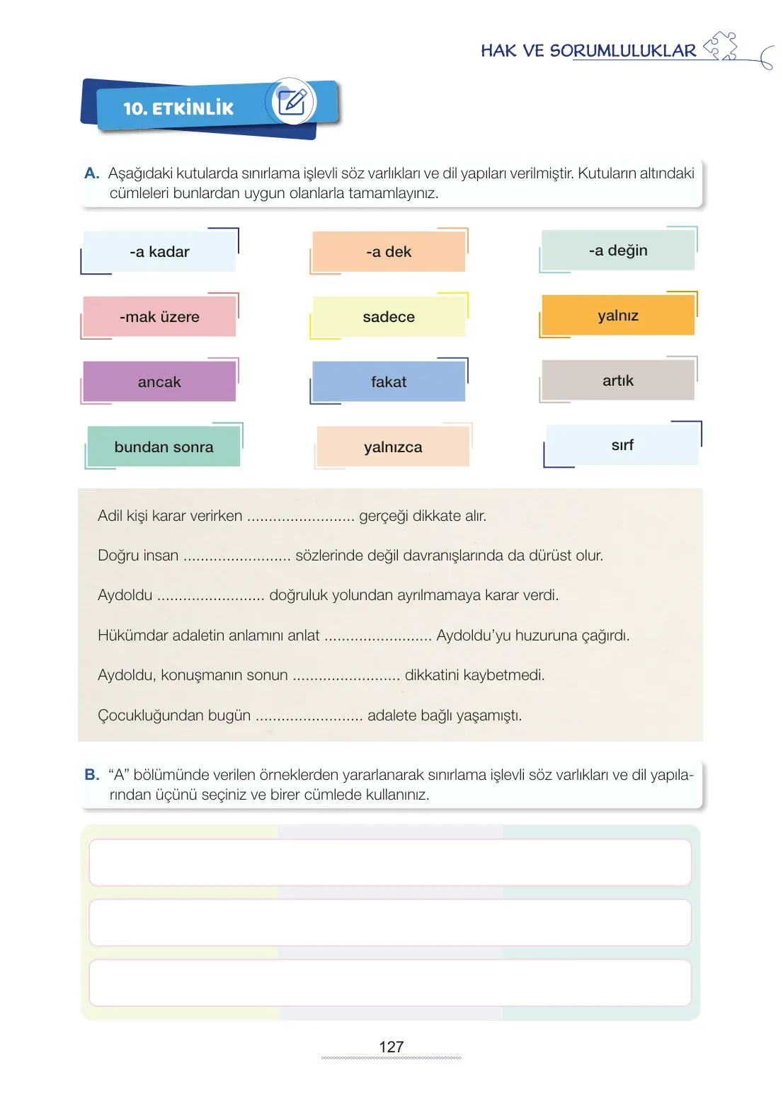 7. Sınıf Türkçe Ders Kitabı Cevapları Meb Yayınları 2. Kitap Sayfa 127
