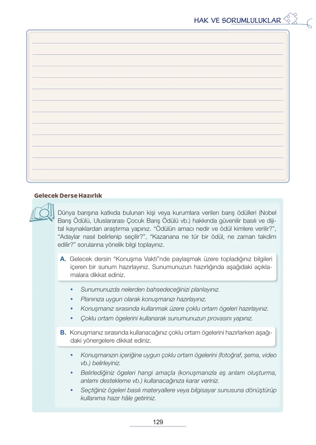 7. Sınıf Türkçe Ders Kitabı Cevapları Meb Yayınları 2. Kitap Sayfa 129