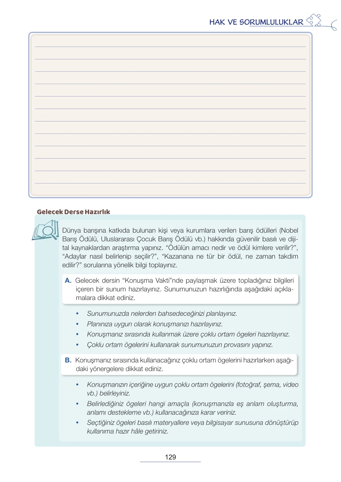 7. Sınıf Türkçe Ders Kitabı Cevapları Meb Yayınları 2. Kitap Sayfa 129