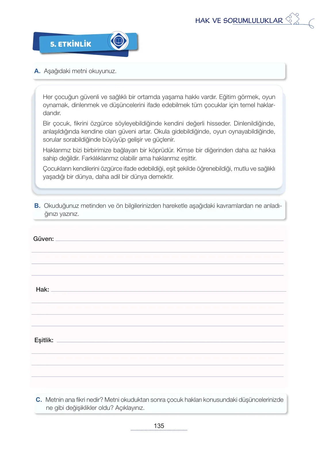 7. Sınıf Türkçe Ders Kitabı Cevapları Meb Yayınları 2. Kitap Sayfa 135