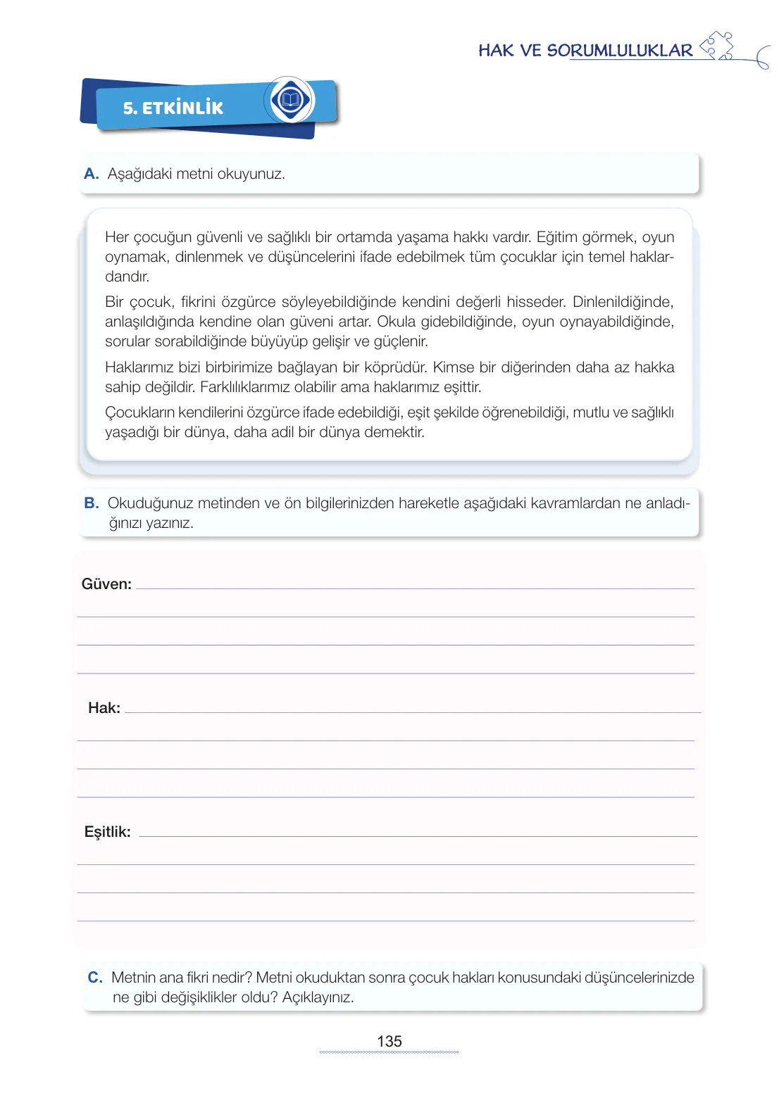 7. Sınıf Türkçe Ders Kitabı Cevapları Meb Yayınları 2. Kitap Sayfa 135