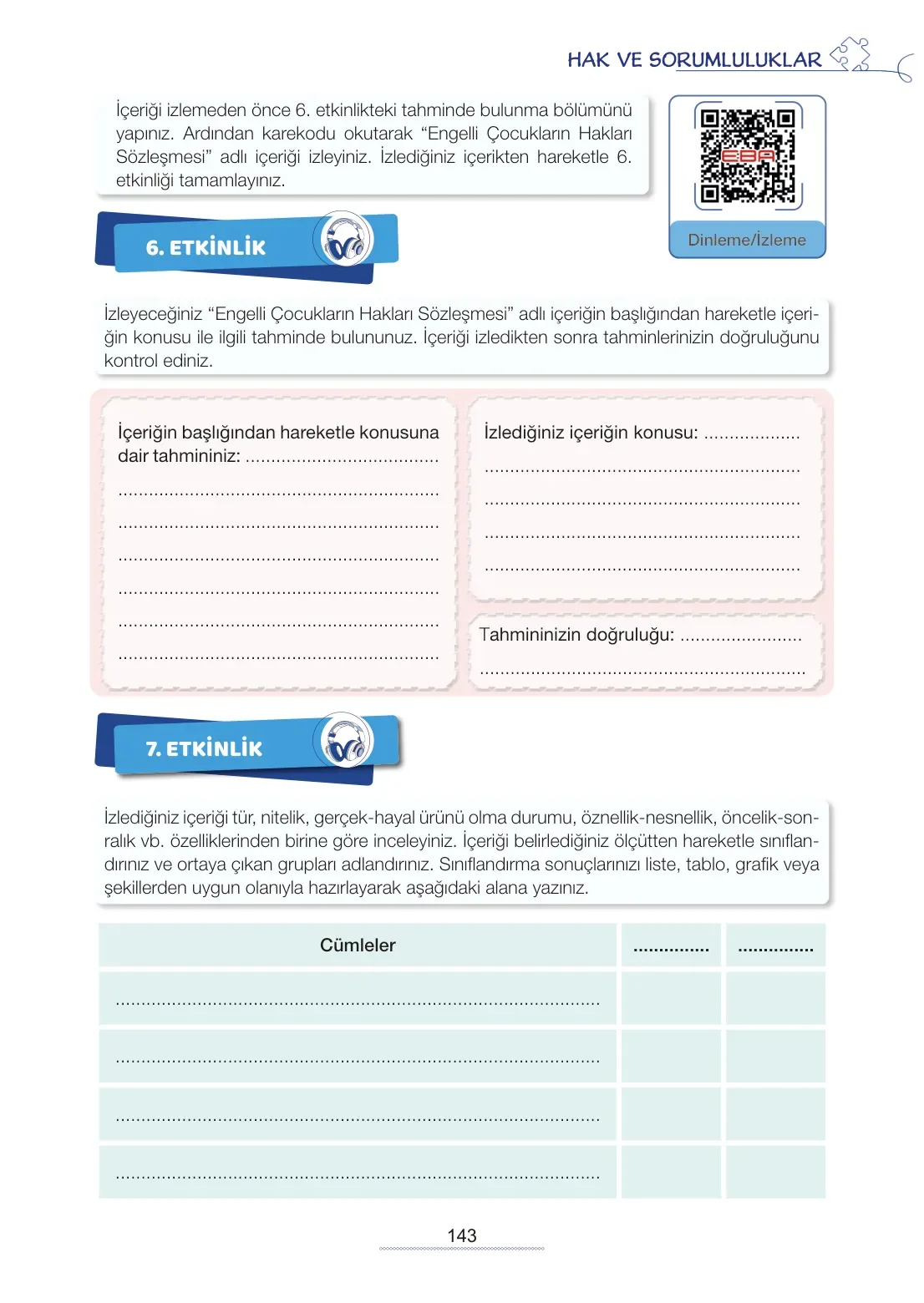 7. Sınıf Türkçe Ders Kitabı Cevapları Meb Yayınları 2. Kitap Sayfa 143
