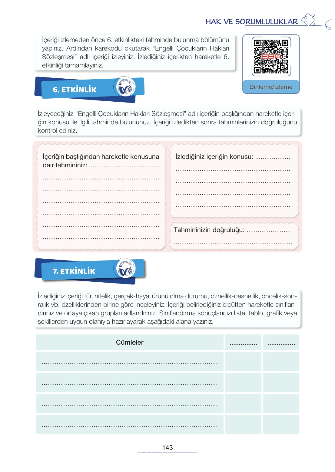 7. Sınıf Türkçe Ders Kitabı Cevapları Meb Yayınları 2. Kitap Sayfa 143