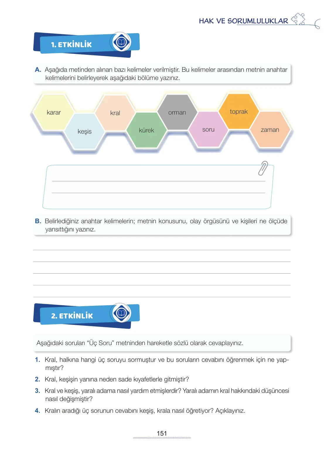 7. Sınıf Türkçe Ders Kitabı Cevapları Meb Yayınları 2. Kitap Sayfa 151