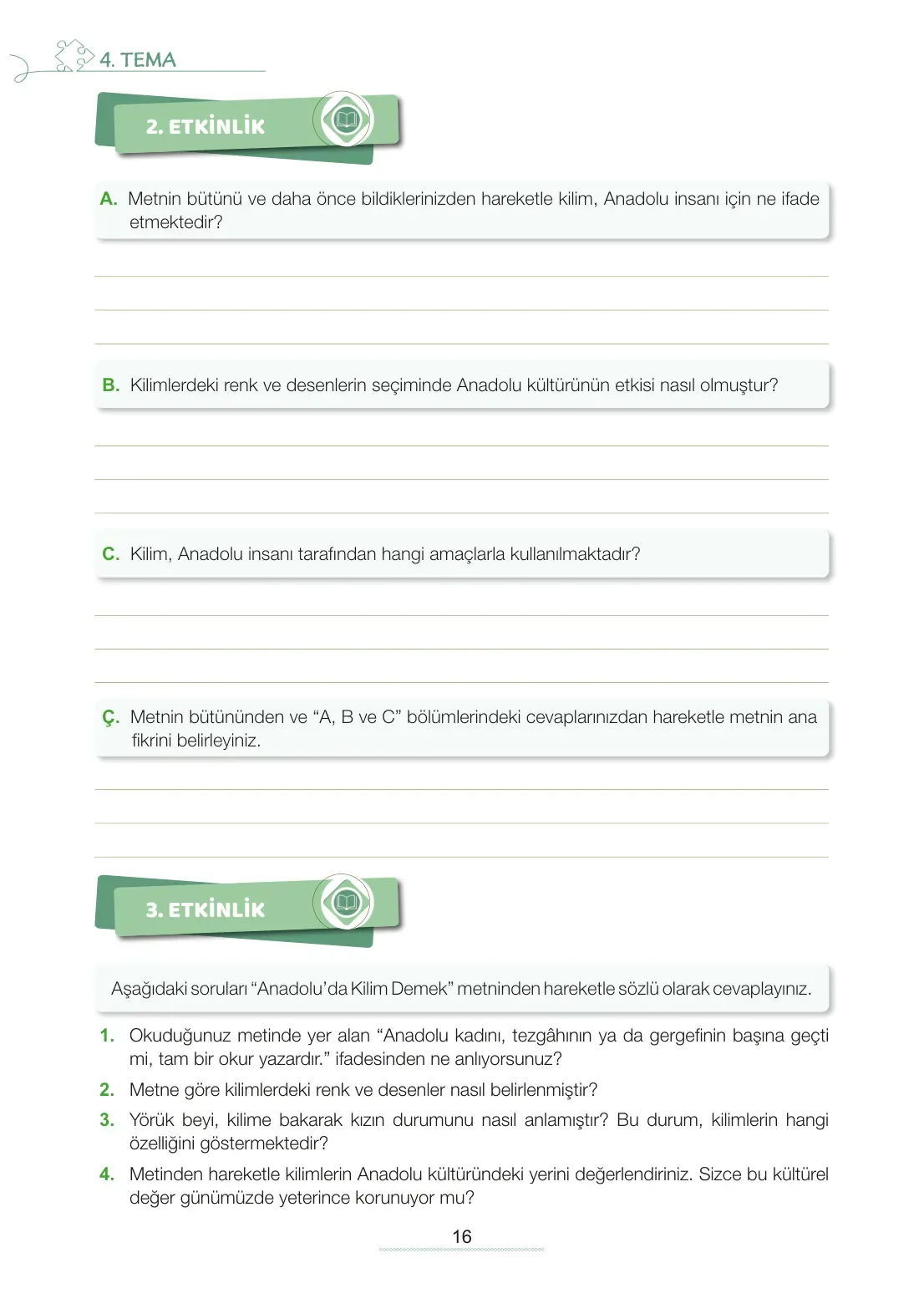 7. Sınıf Türkçe Ders Kitabı Cevapları Meb Yayınları 2. Kitap Sayfa 16