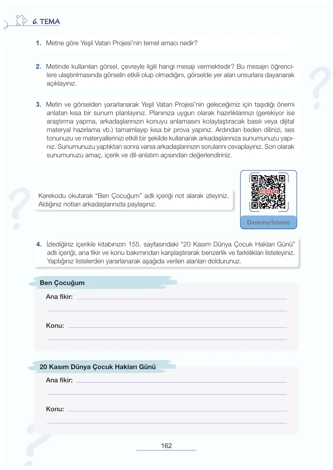 7. Sınıf Türkçe Ders Kitabı Cevapları Meb Yayınları 2. Kitap Sayfa 162