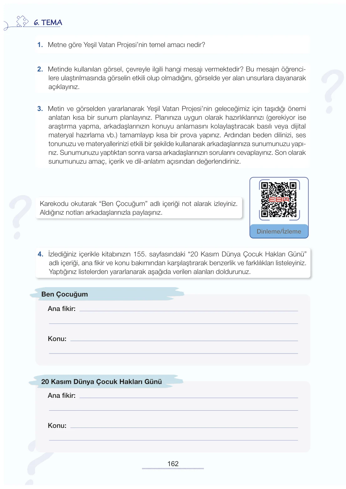 7. Sınıf Türkçe Ders Kitabı Cevapları Meb Yayınları 2. Kitap Sayfa 162