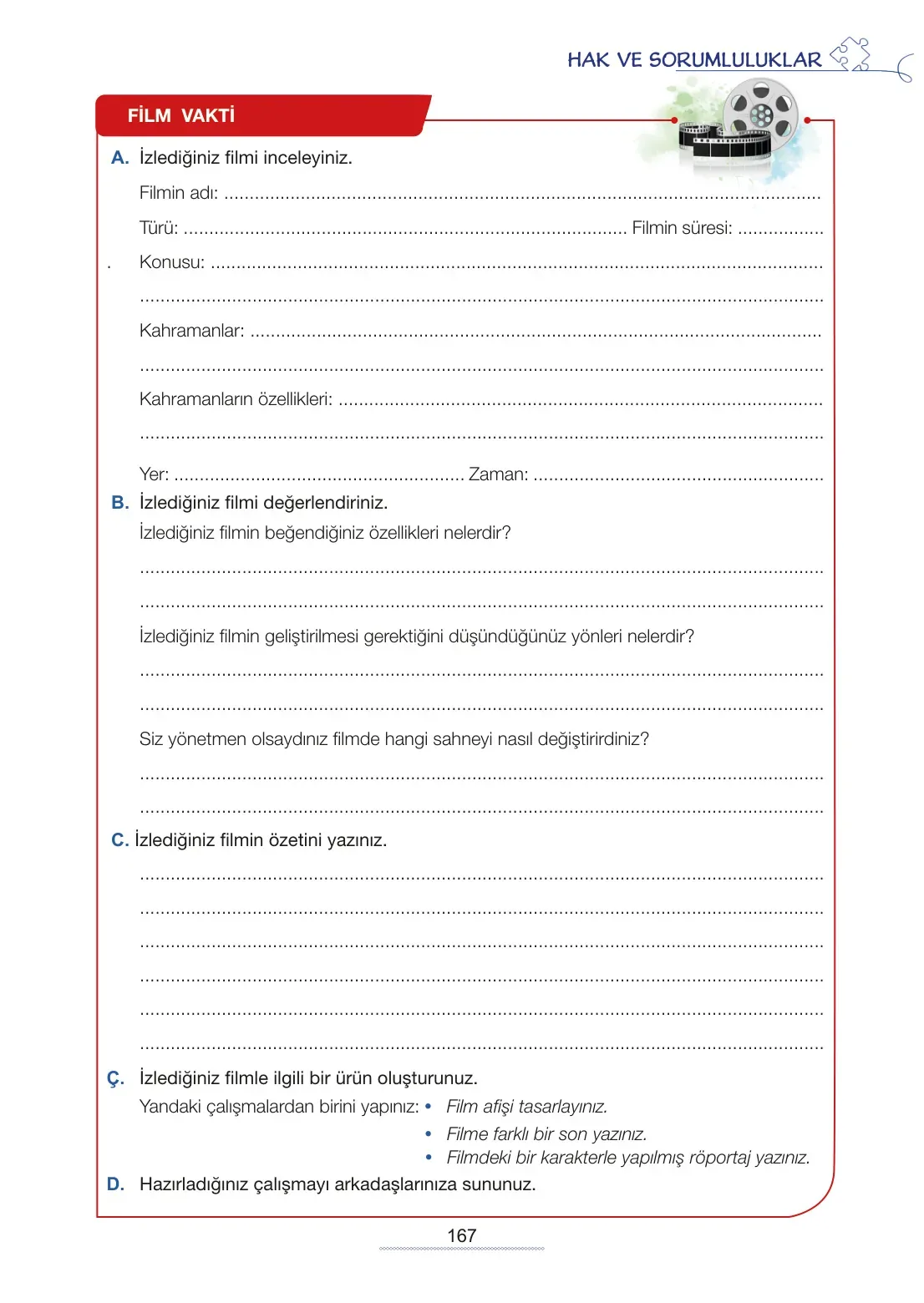 7. Sınıf Türkçe Ders Kitabı Cevapları Meb Yayınları 2. Kitap Sayfa 167