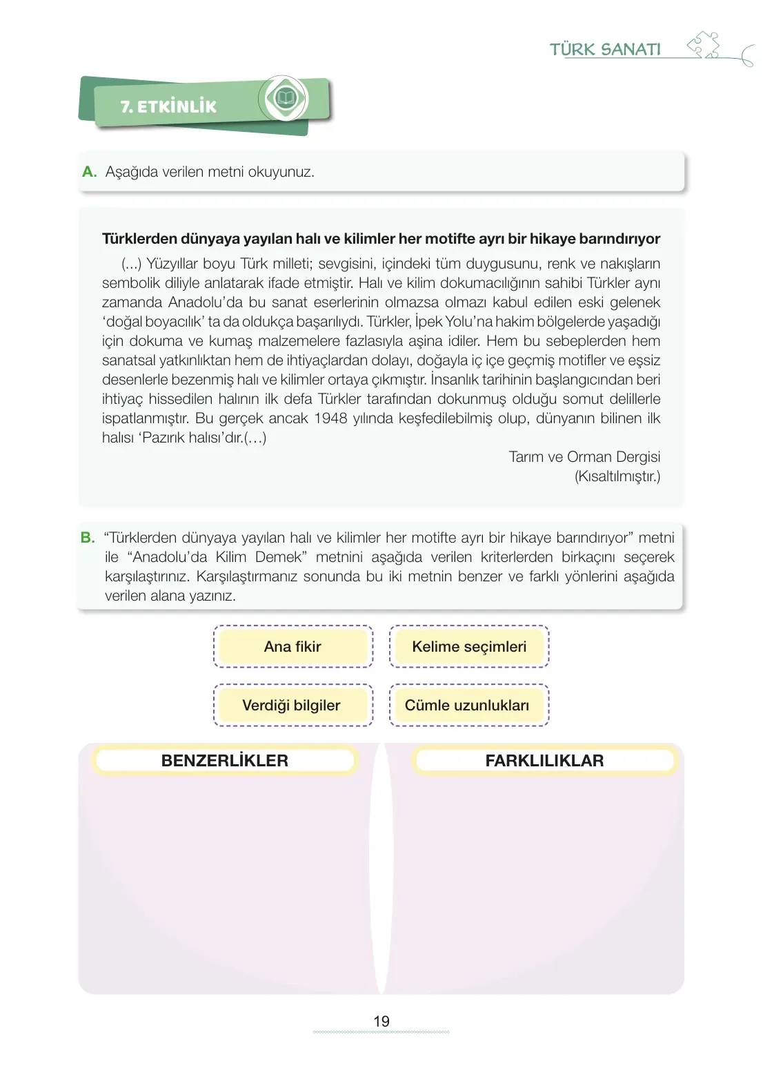 7. Sınıf Türkçe Ders Kitabı Cevapları Meb Yayınları 2. Kitap Sayfa 19