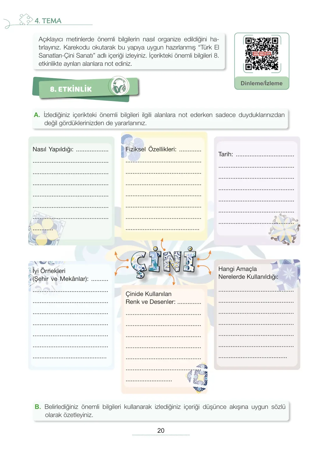 7. Sınıf Türkçe Ders Kitabı Cevapları Meb Yayınları 2. Kitap Sayfa 20