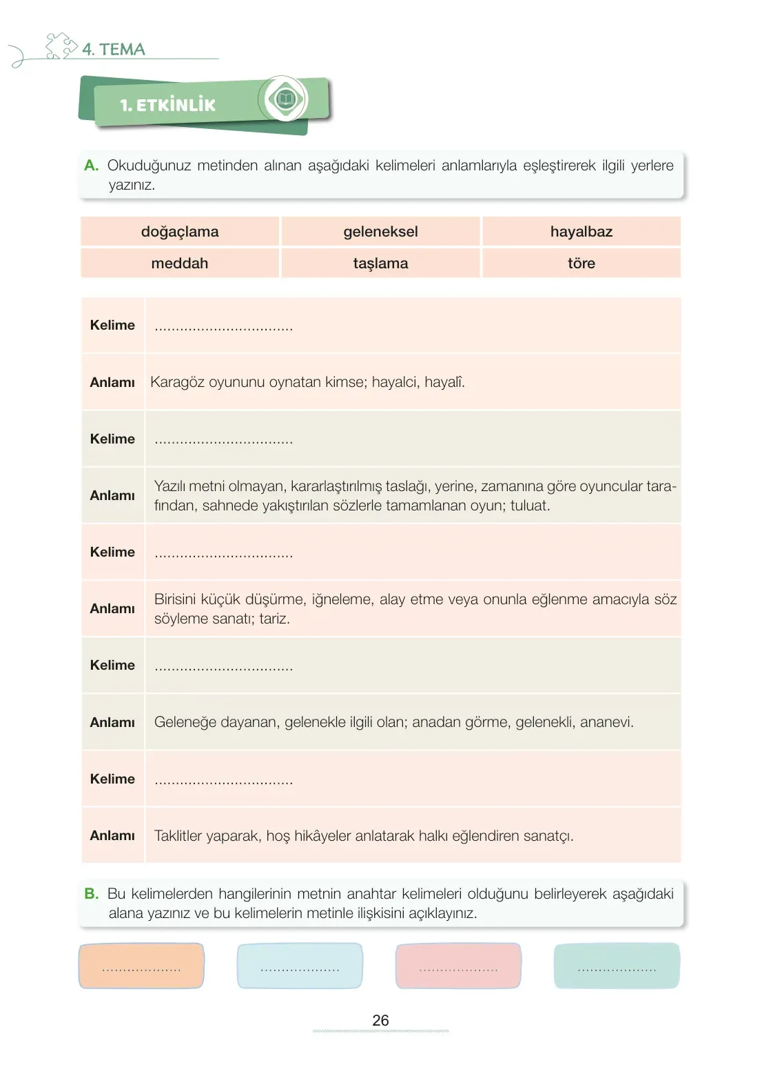 7. Sınıf Türkçe Ders Kitabı Cevapları Meb Yayınları 2. Kitap Sayfa 26