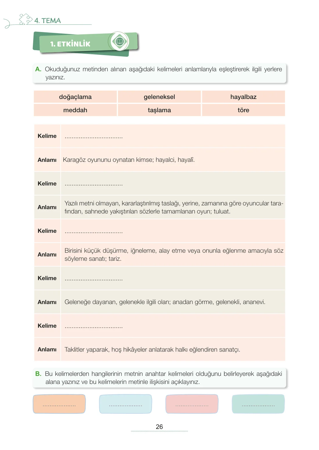 7. Sınıf Türkçe Ders Kitabı Cevapları Meb Yayınları 2. Kitap Sayfa 26