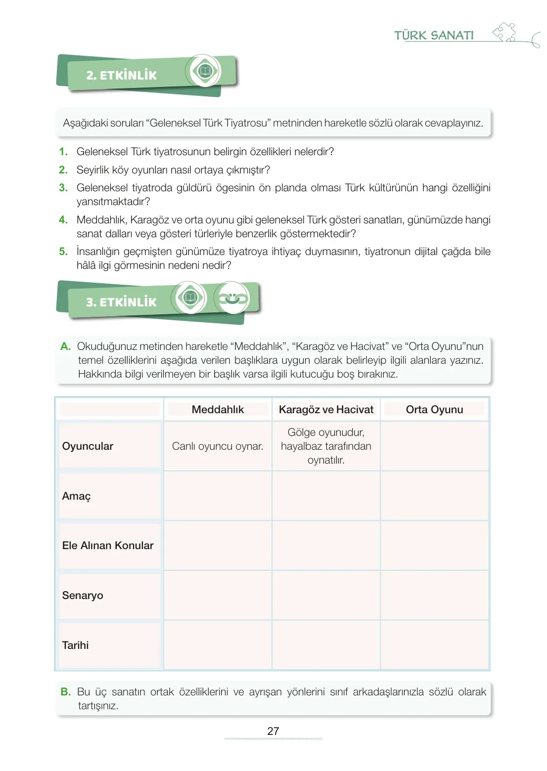7. Sınıf Türkçe Ders Kitabı Cevapları Meb Yayınları 2. Kitap Sayfa 27