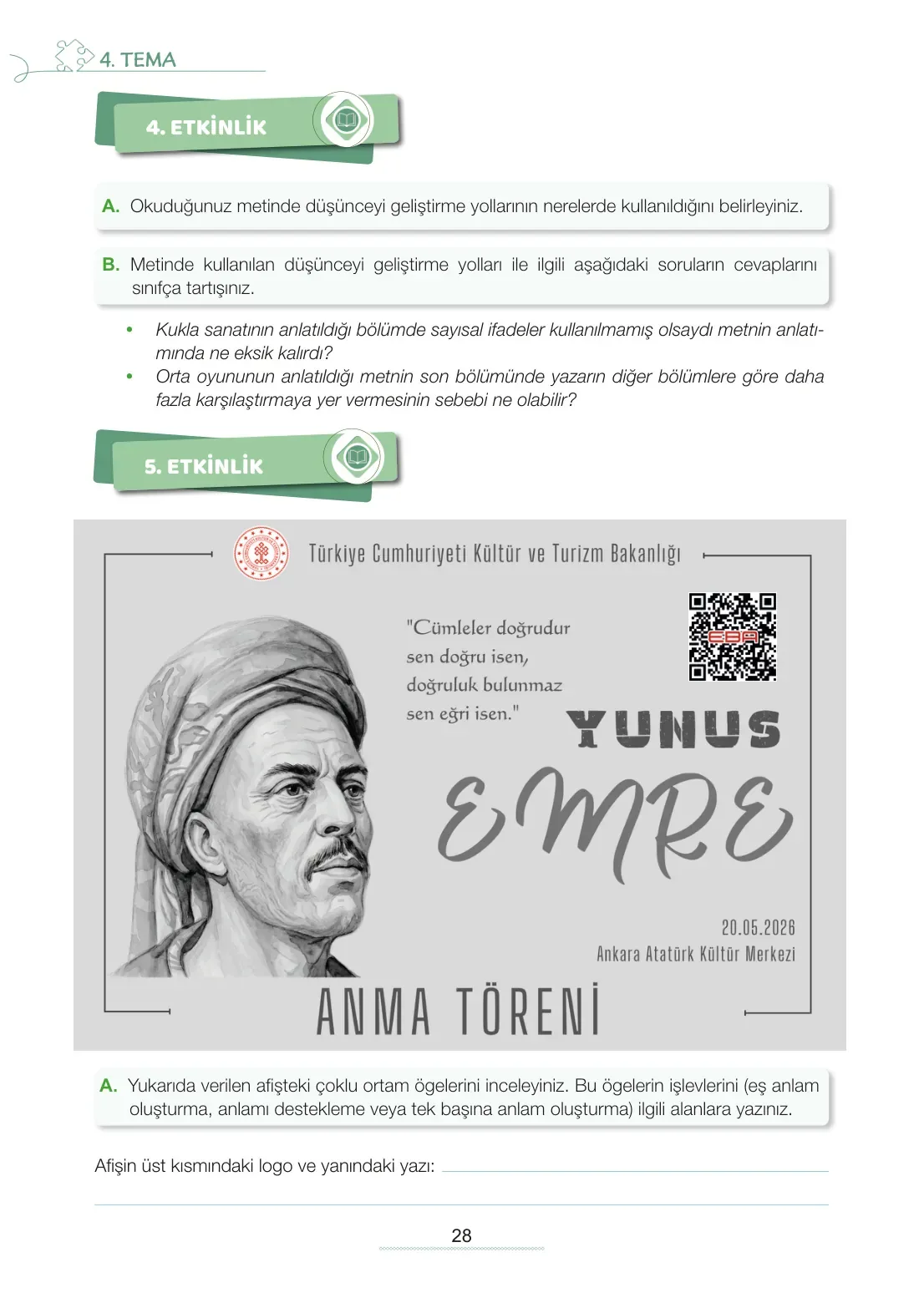 7. Sınıf Türkçe Ders Kitabı Cevapları Meb Yayınları 2. Kitap Sayfa 28