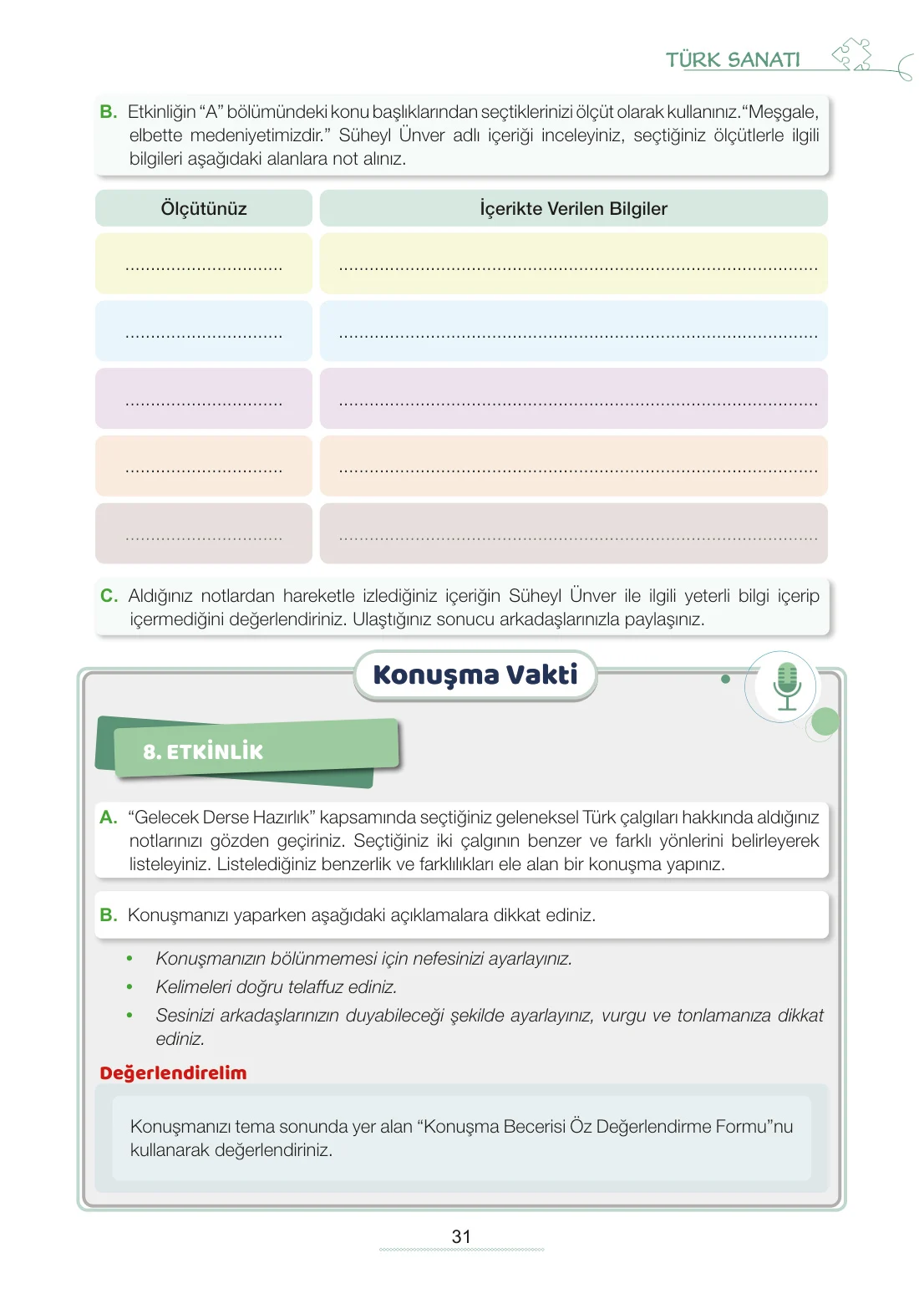 7. Sınıf Türkçe Ders Kitabı Cevapları Meb Yayınları 2. Kitap Sayfa 31