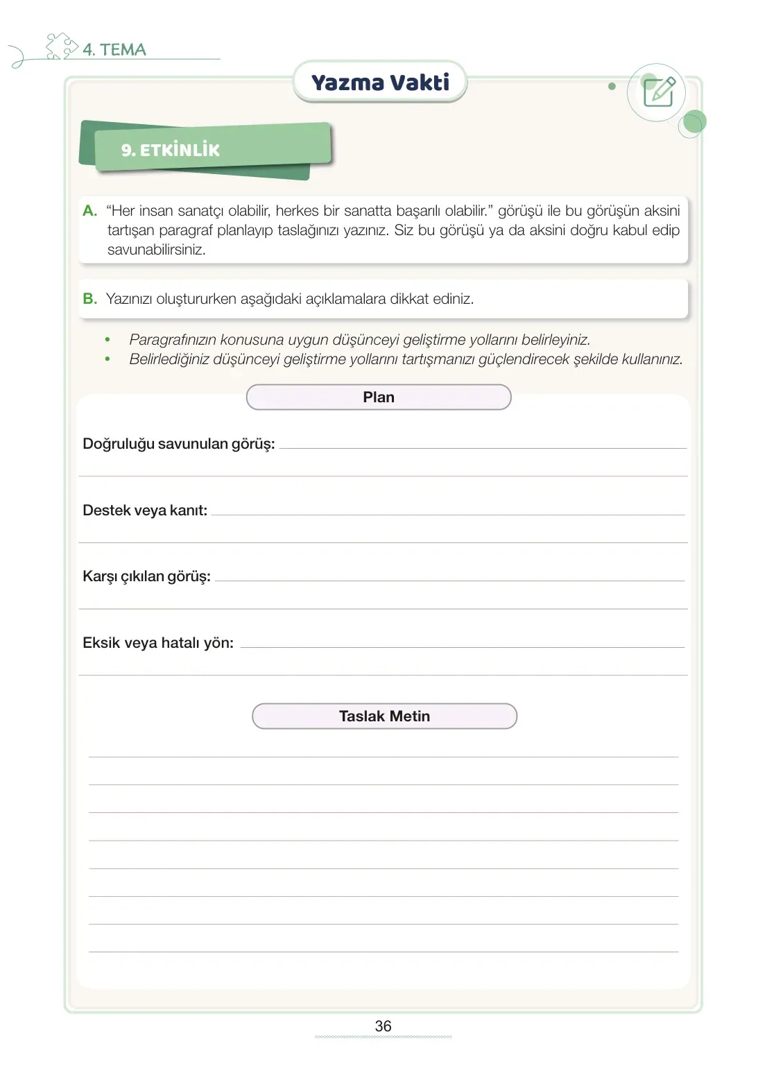 7. Sınıf Türkçe Ders Kitabı Cevapları Meb Yayınları 2. Kitap Sayfa 36