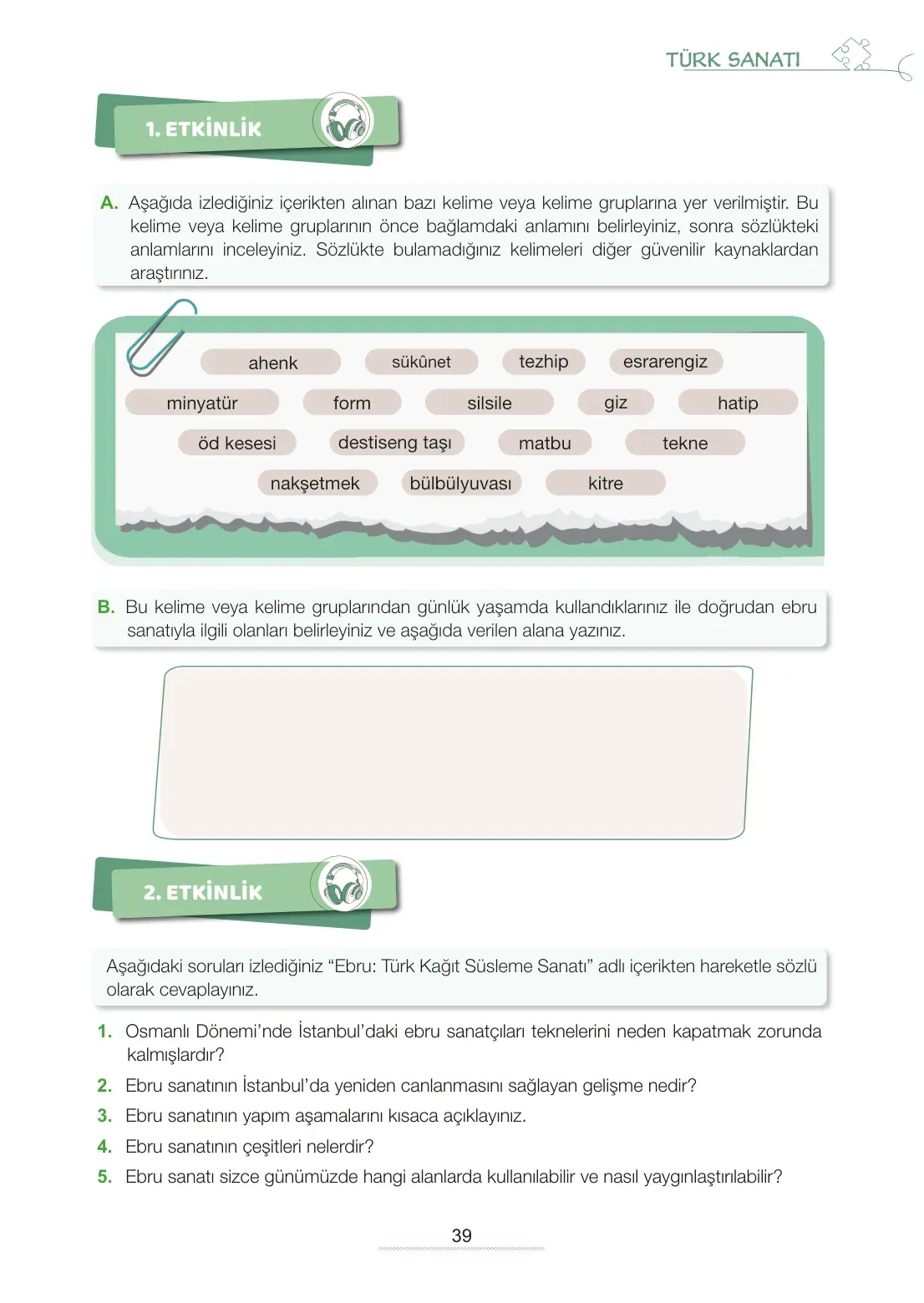 7. Sınıf Türkçe Ders Kitabı Cevapları Meb Yayınları 2. Kitap Sayfa 39