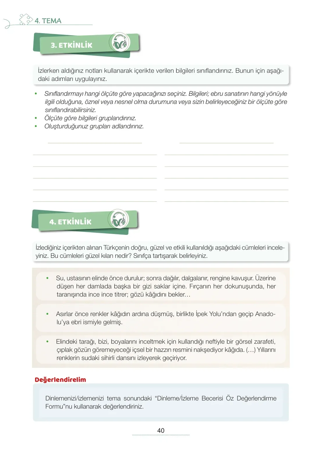 7. Sınıf Türkçe Ders Kitabı Cevapları Meb Yayınları 2. Kitap Sayfa 40