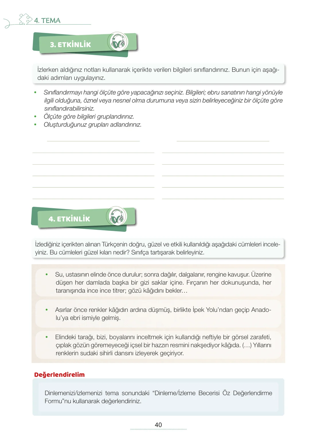 7. Sınıf Türkçe Ders Kitabı Cevapları Meb Yayınları 2. Kitap Sayfa 40