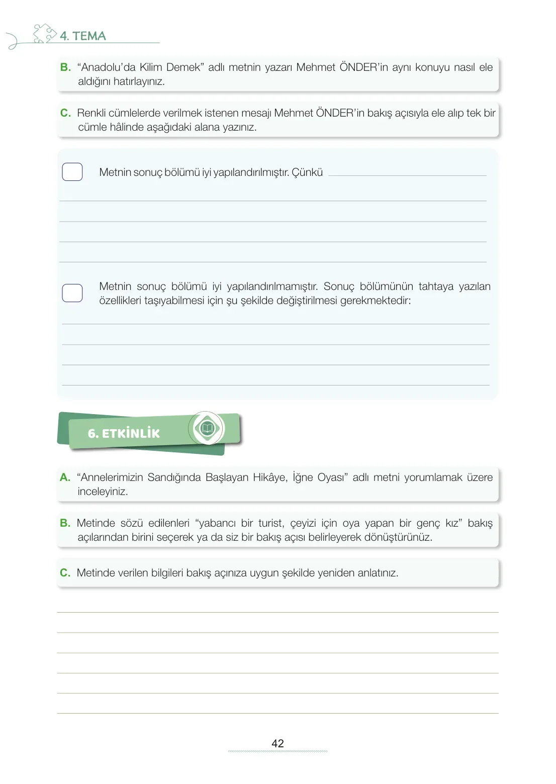 7. Sınıf Türkçe Ders Kitabı Cevapları Meb Yayınları 2. Kitap Sayfa 42