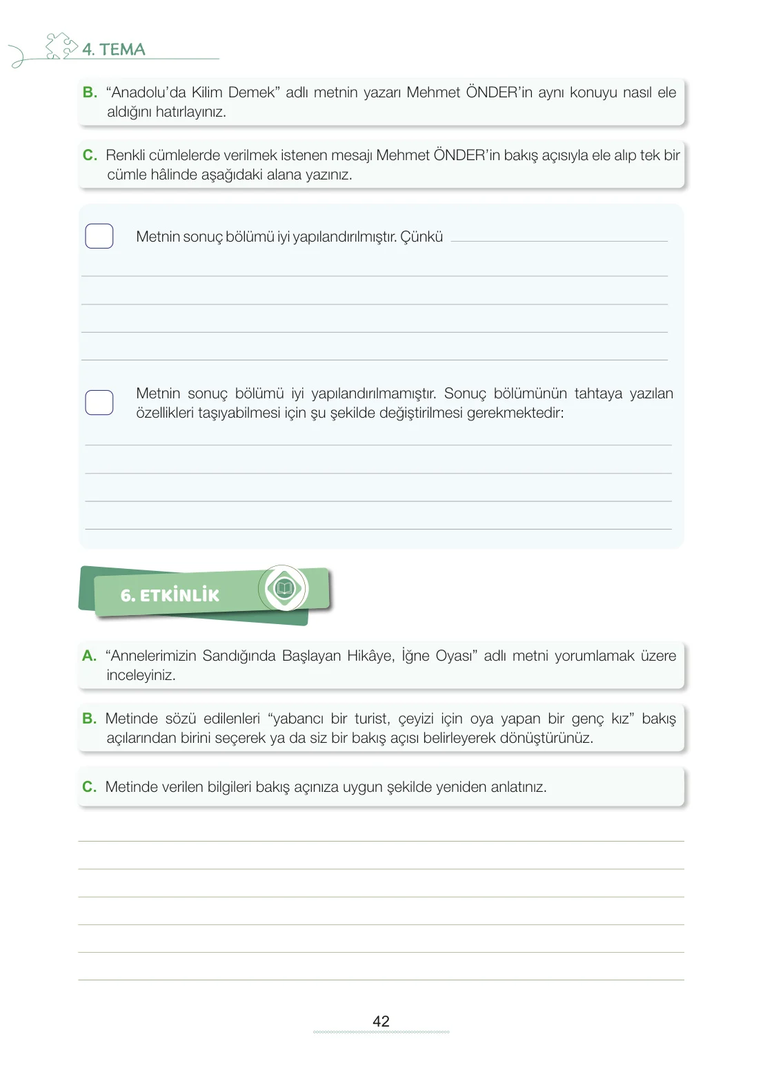 7. Sınıf Türkçe Ders Kitabı Cevapları Meb Yayınları 2. Kitap Sayfa 42