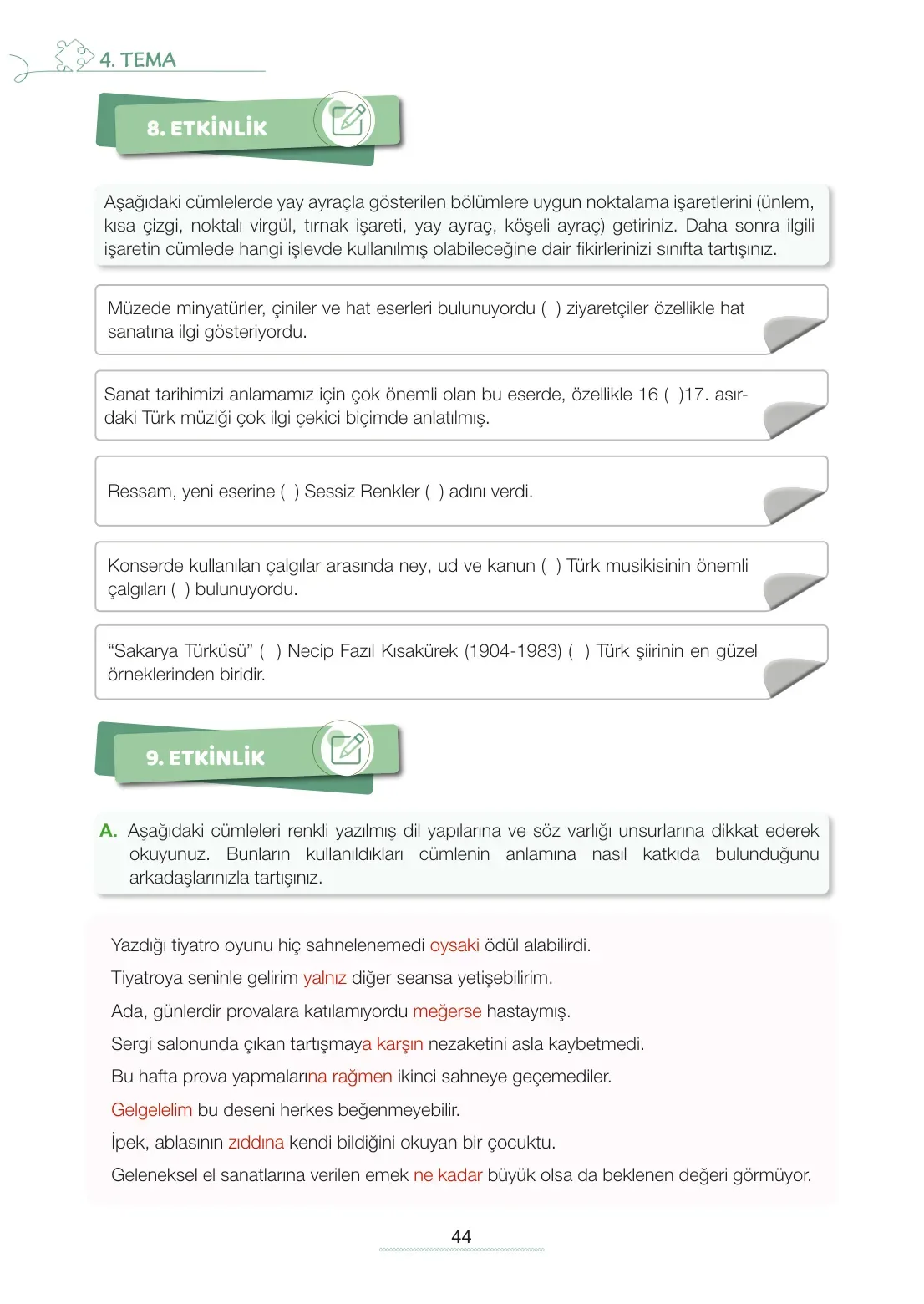 7. Sınıf Türkçe Ders Kitabı Cevapları Meb Yayınları 2. Kitap Sayfa 44