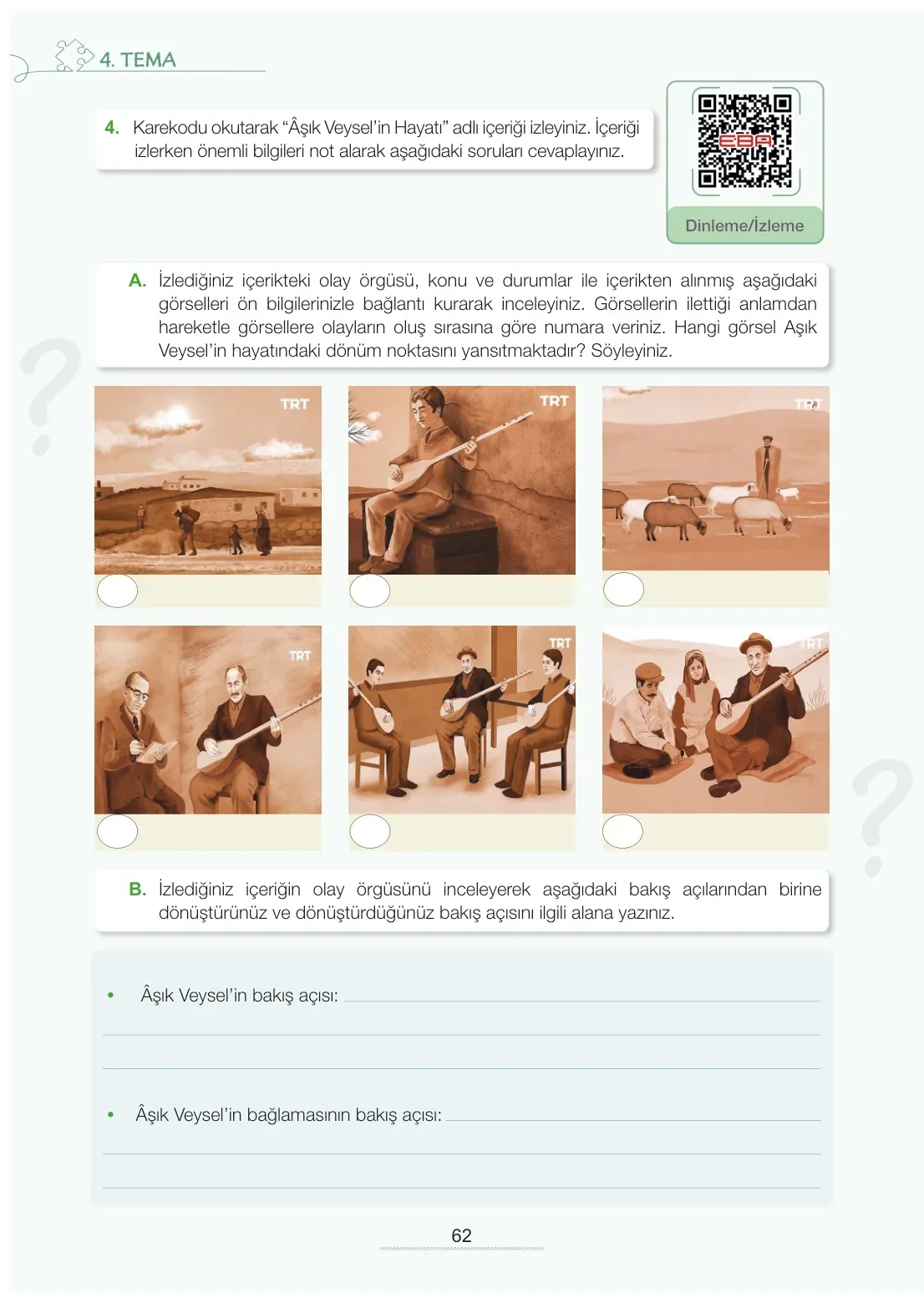 7. Sınıf Türkçe Ders Kitabı Cevapları Meb Yayınları 2. Kitap Sayfa 62