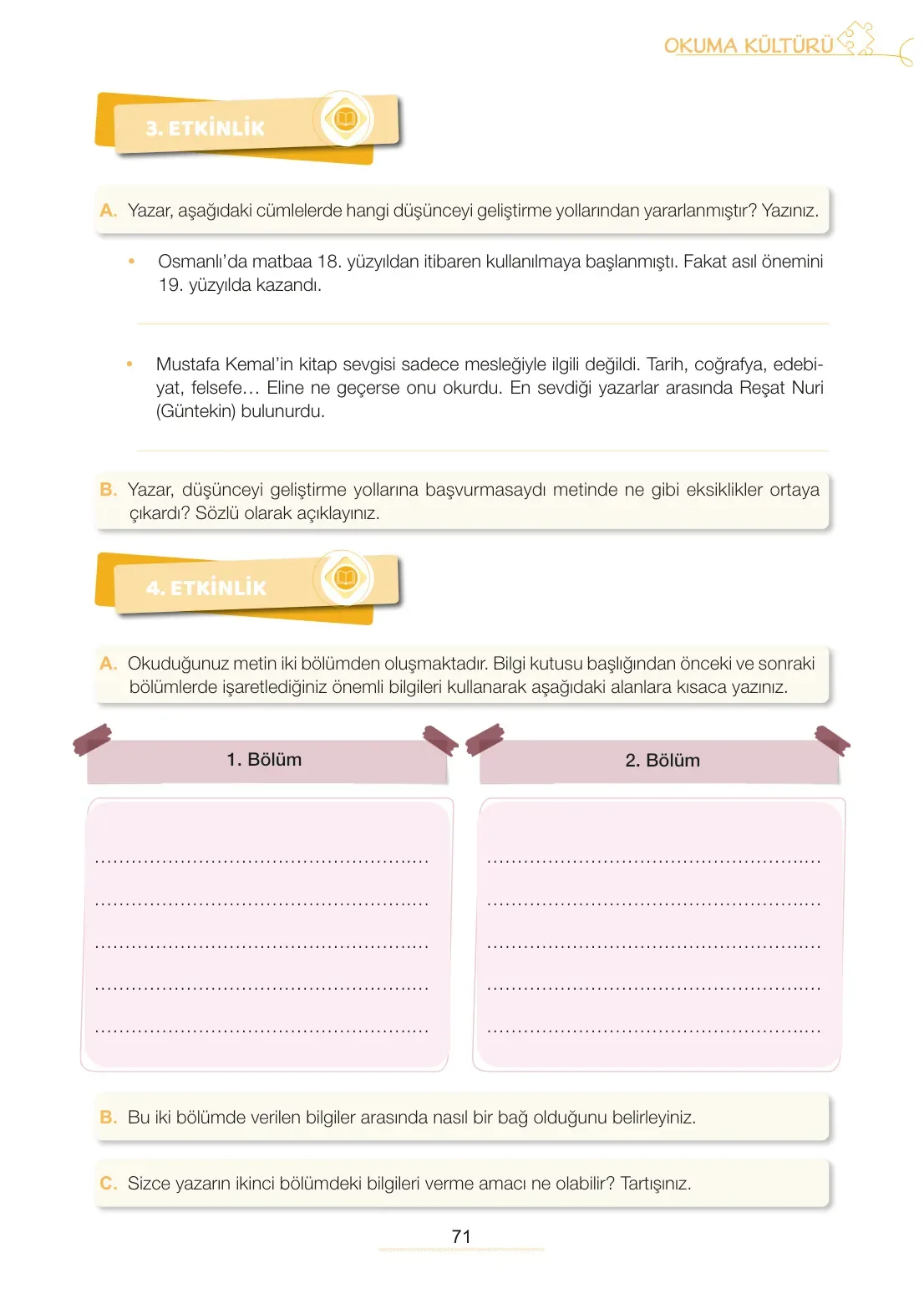 7. Sınıf Türkçe Ders Kitabı Cevapları Meb Yayınları 2. Kitap Sayfa 71