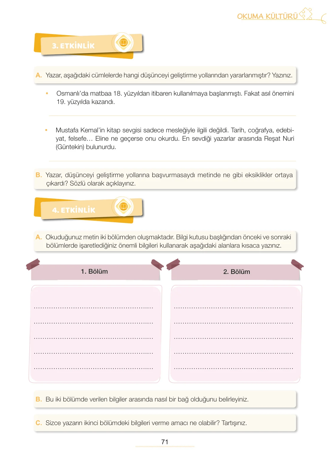 7. Sınıf Türkçe Ders Kitabı Cevapları Meb Yayınları 2. Kitap Sayfa 71