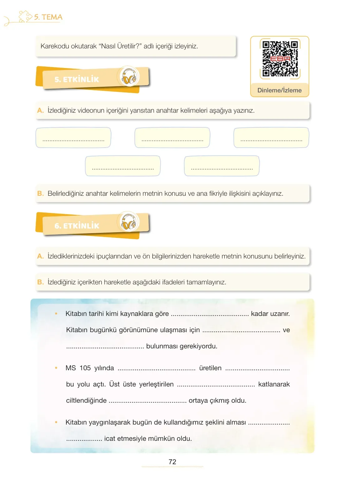7. Sınıf Türkçe Ders Kitabı Cevapları Meb Yayınları 2. Kitap Sayfa 72