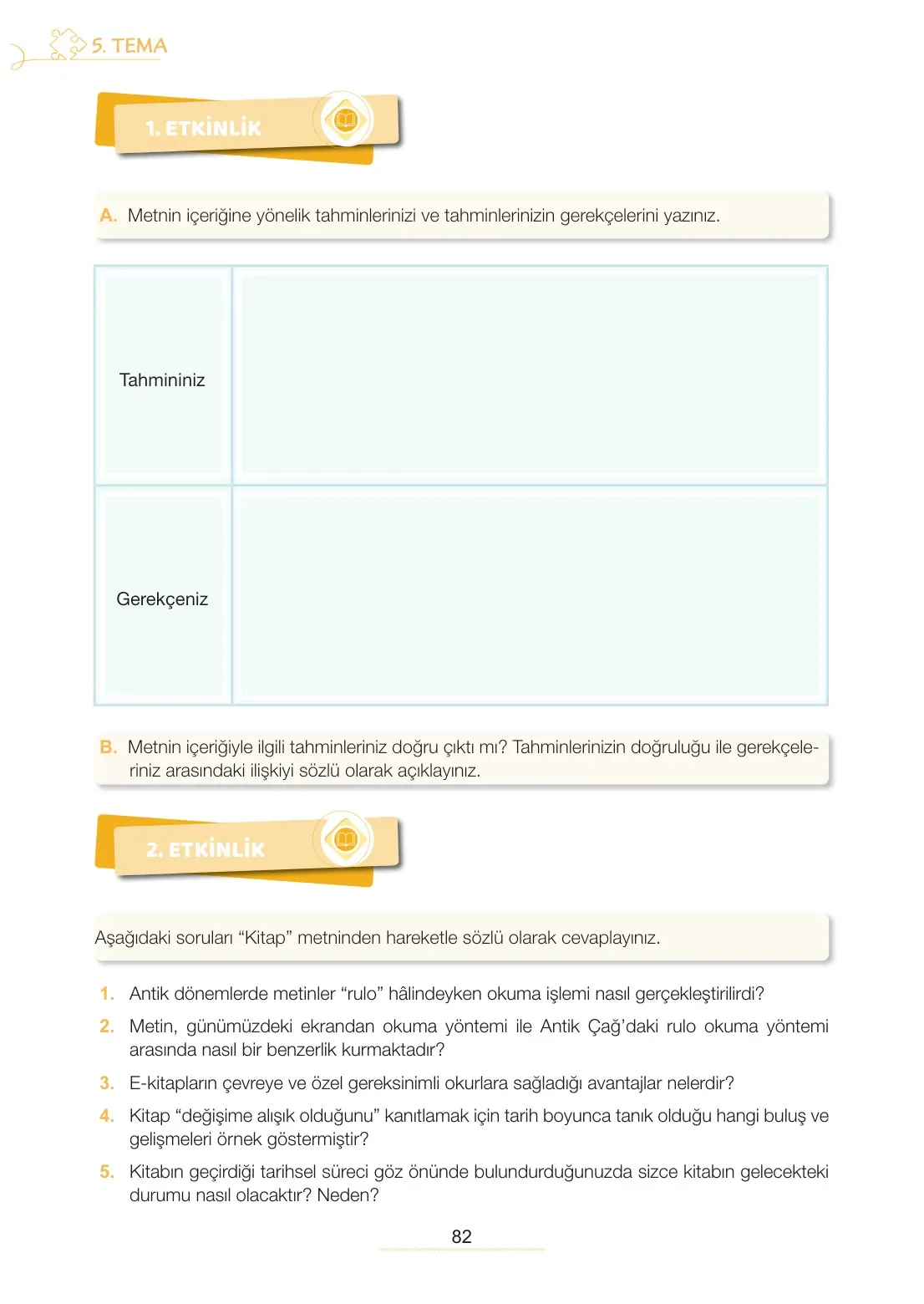 7. Sınıf Türkçe Ders Kitabı Cevapları Meb Yayınları 2. Kitap Sayfa 82
