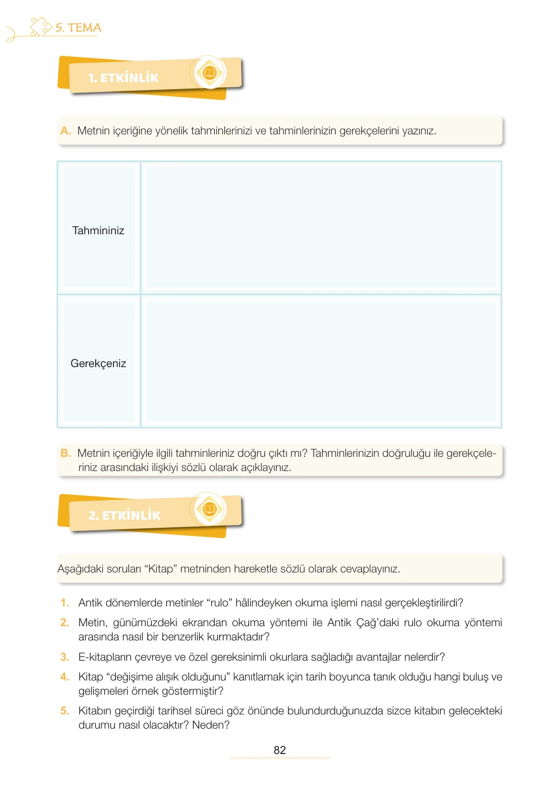7. Sınıf Türkçe Ders Kitabı Cevapları Meb Yayınları 2. Kitap Sayfa 82