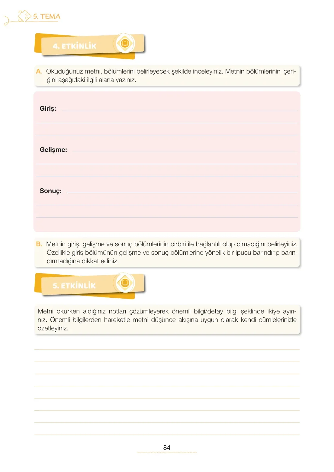 7. Sınıf Türkçe Ders Kitabı Cevapları Meb Yayınları 2. Kitap Sayfa 84