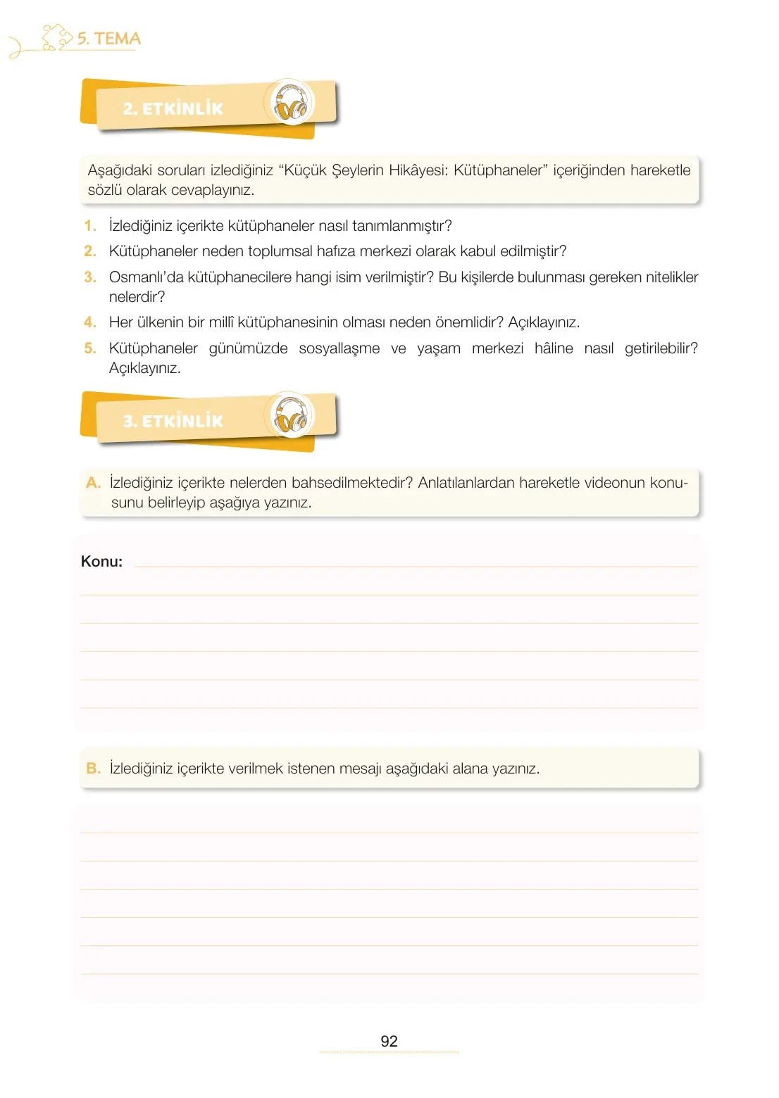 7. Sınıf Türkçe Ders Kitabı Cevapları Meb Yayınları 2. Kitap Sayfa 92