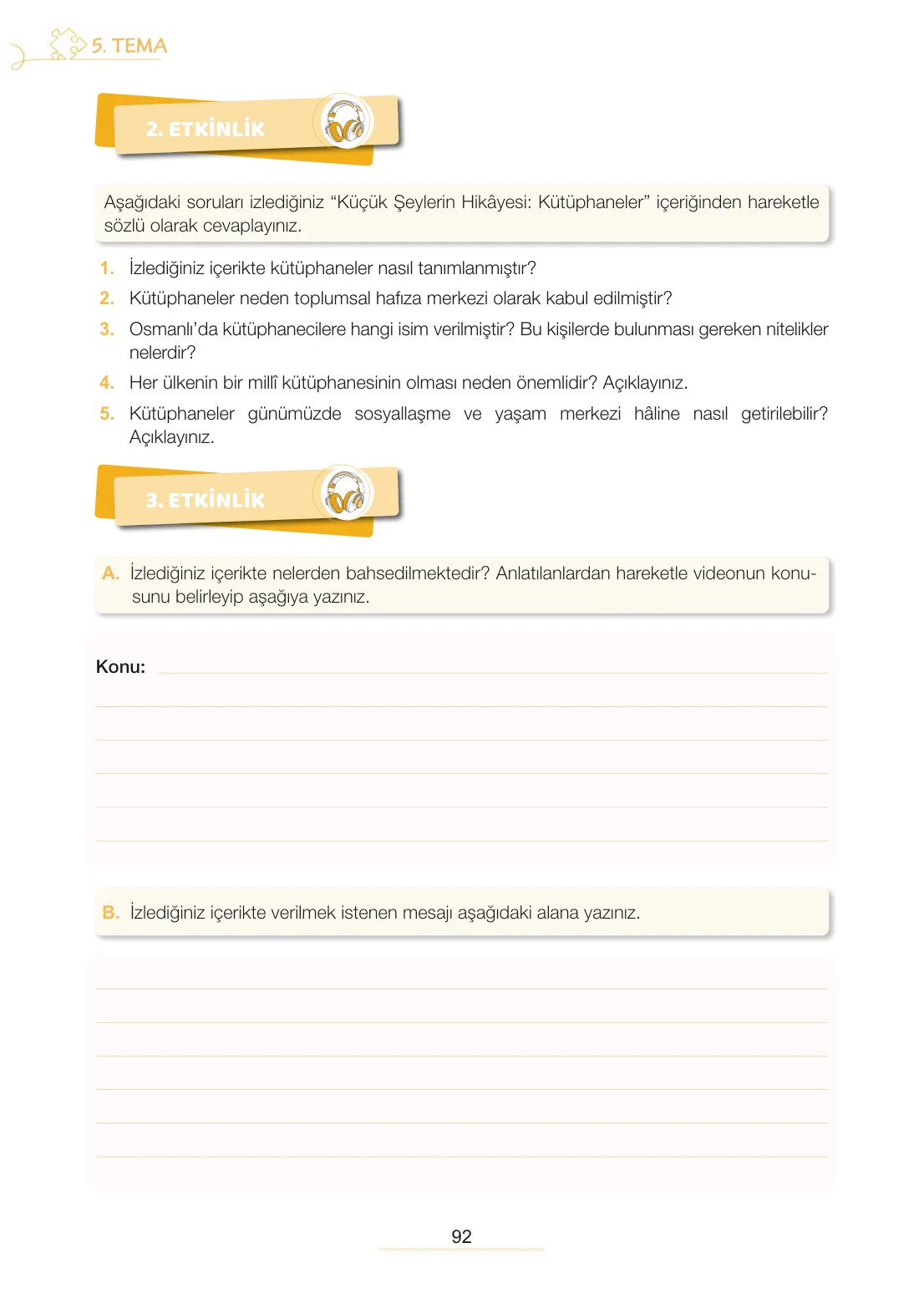7. Sınıf Türkçe Ders Kitabı Cevapları Meb Yayınları 2. Kitap Sayfa 92