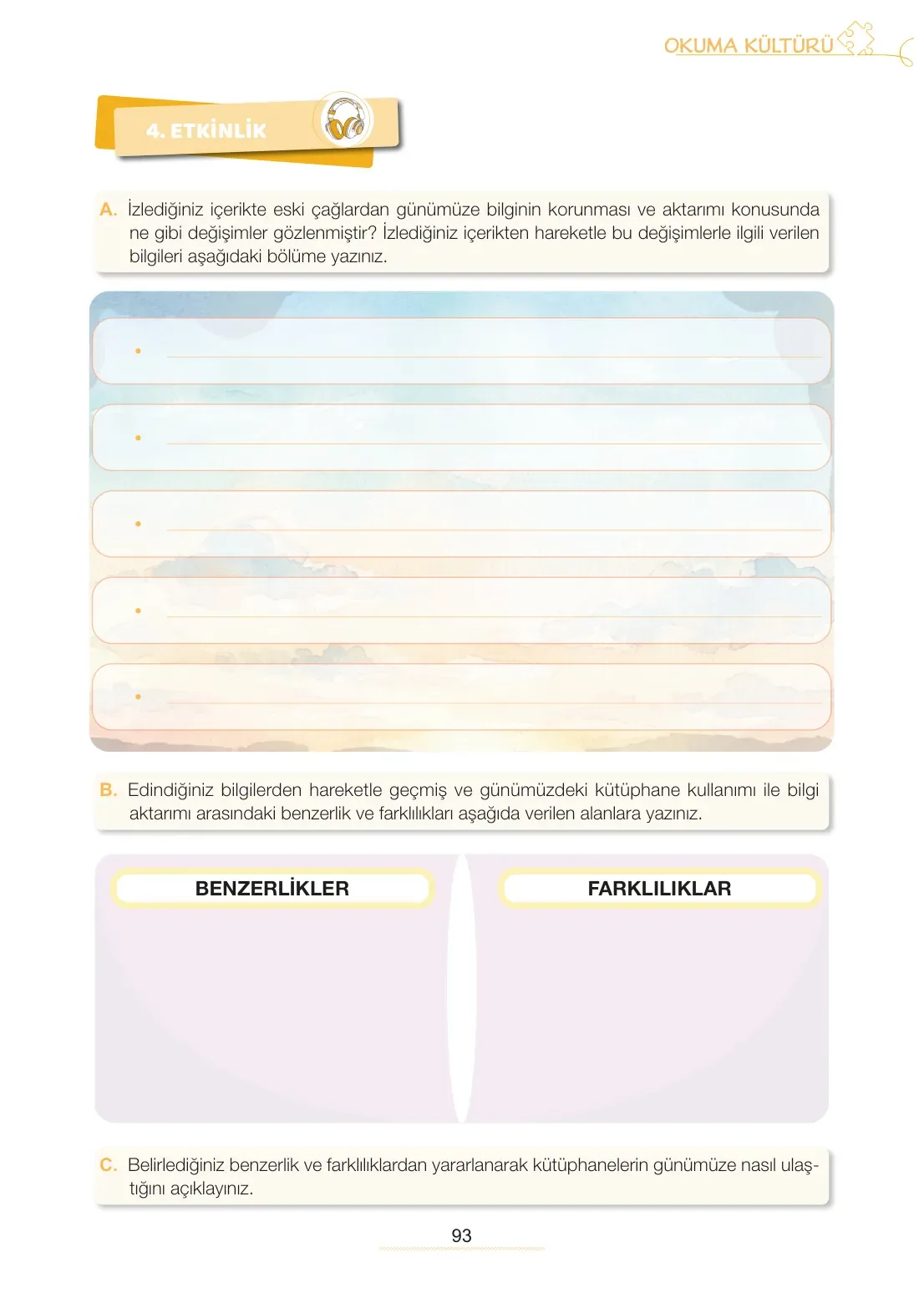 7. Sınıf Türkçe Ders Kitabı Cevapları Meb Yayınları 2. Kitap Sayfa 93