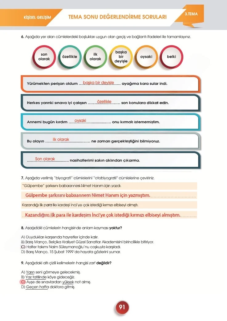 7. Sınıf Türkçe Ders Kitabı Cevapları Meb Yayınları 2. Kitap Sayfa 91 Çözüm Görseli