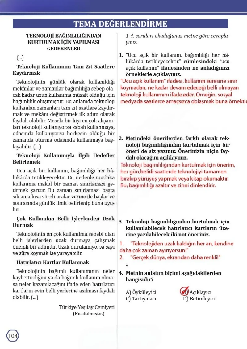 7. Sınıf Türkçe Ders Kitabı Cevapları Meb Yayınları Sayfa 104 Çözüm Görseli