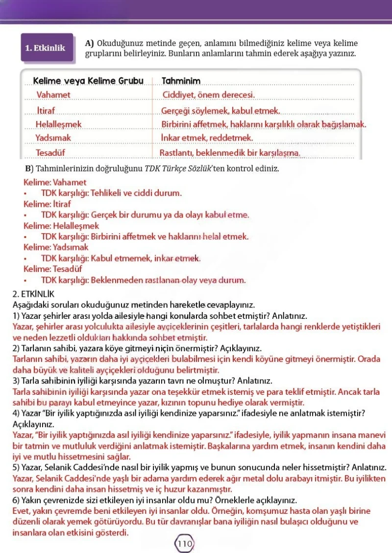 7. Sınıf Türkçe Ders Kitabı Cevapları Meb Yayınları Sayfa 110 Çözüm Görseli