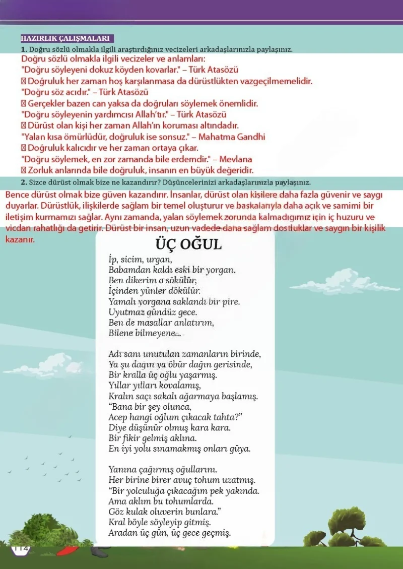 7. Sınıf Türkçe Ders Kitabı Cevapları Meb Yayınları Sayfa 114 Çözüm Görseli