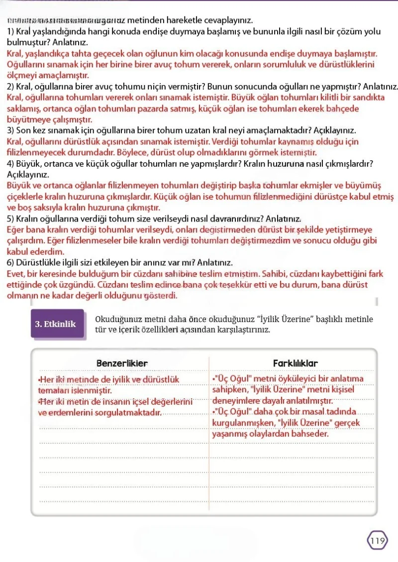 7. Sınıf Türkçe Ders Kitabı Cevapları Meb Yayınları Sayfa 119 Çözüm Görseli